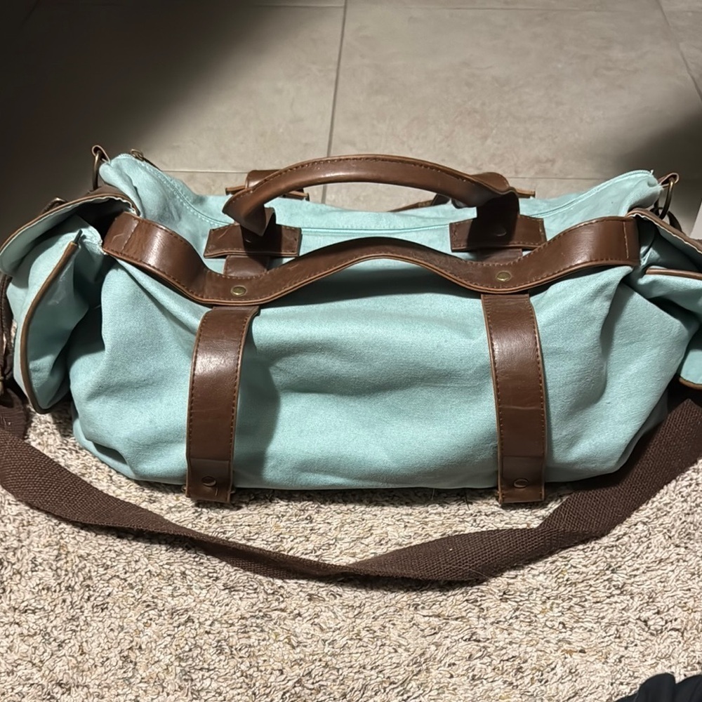Mossimo- Aqua and Brown Canvas Weekender